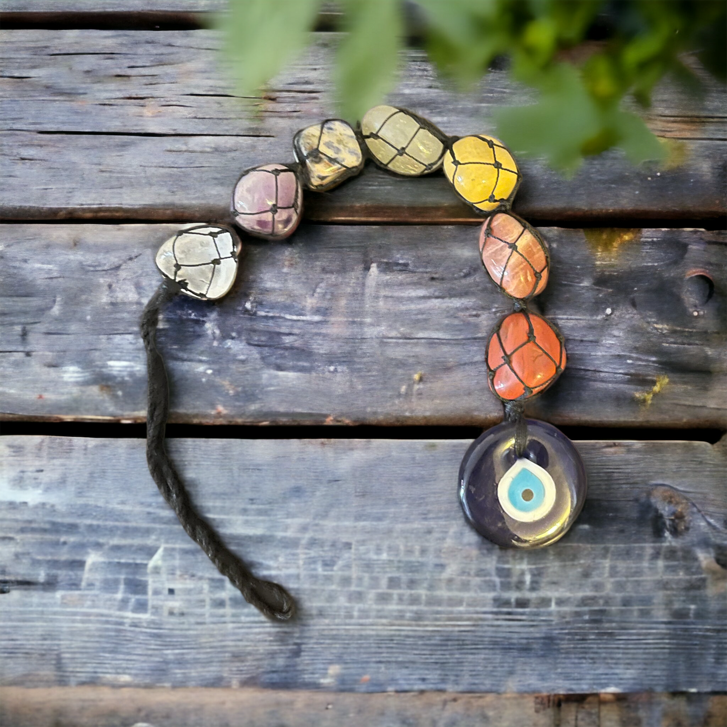 Natural Crystal Stone 7 Chakra Tumble Hanging with Evil Eye - Premium from Nepsera Collection - Just $18! Shop now at Nepsera Collection