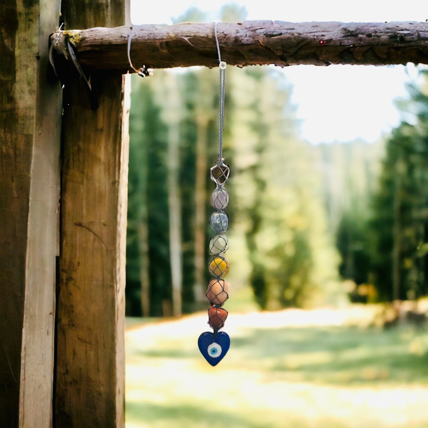 Natural Crystal Stone 7 Chakra Tumble Hanging with Evil Eye - Premium from Nepsera Collection - Just $18! Shop now at Nepsera Collection