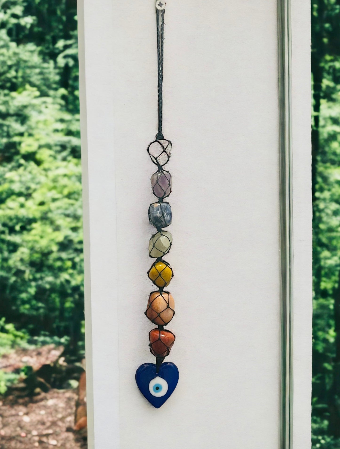 Natural Crystal Stone 7 Chakra Tumble Hanging with Evil Eye - Premium from Nepsera Collection - Just $18! Shop now at Nepsera Collection