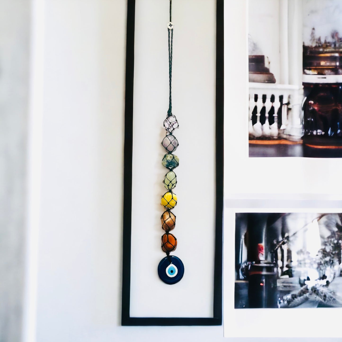 Natural Crystal Stone 7 Chakra Tumble Hanging with Evil Eye - Premium from Nepsera Collection - Just $18! Shop now at Nepsera Collection