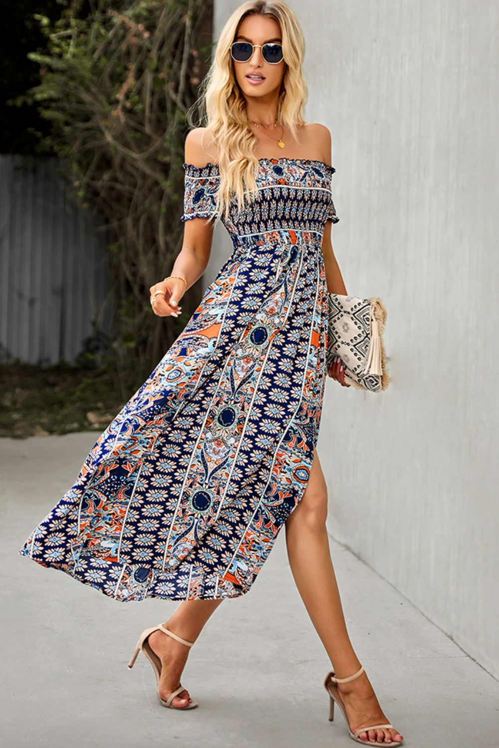 Bohemian Off-Shoulder Frill Trim Split Dress - Premium Boho Dress from Nepsera Collection - Just $30.00! Shop now at Nepsera Collection
