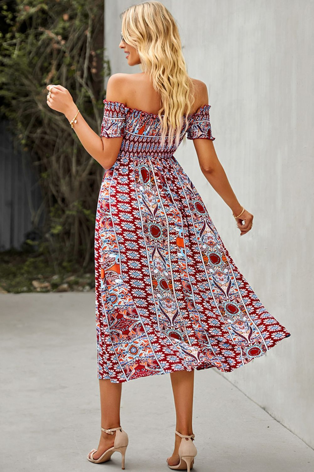 Bohemian Off-Shoulder Frill Trim Split Dress - Premium Boho Dress from Nepsera Collection - Just $30.00! Shop now at Nepsera Collection