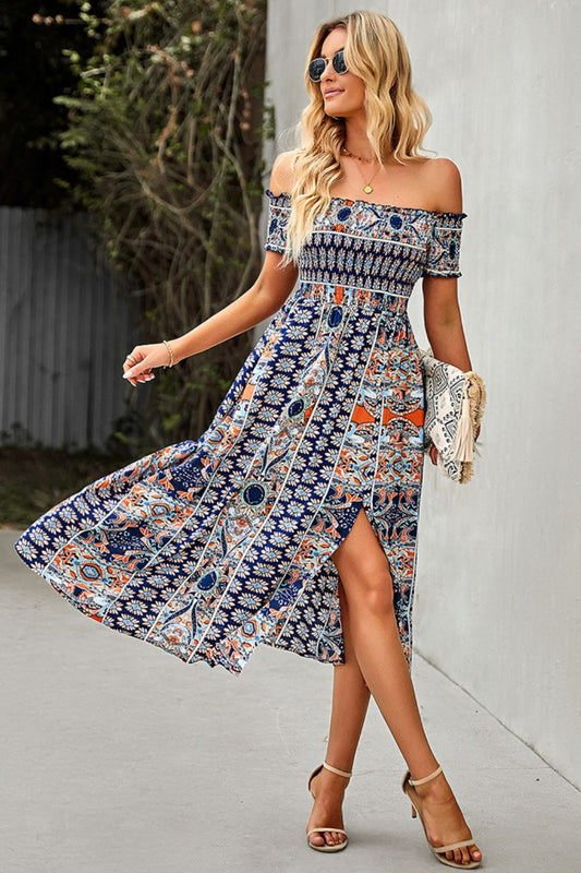 Bohemian Off-Shoulder Frill Trim Split Dress - Premium Boho Dress from Nepsera Collection - Just $30.00! Shop now at Nepsera Collection