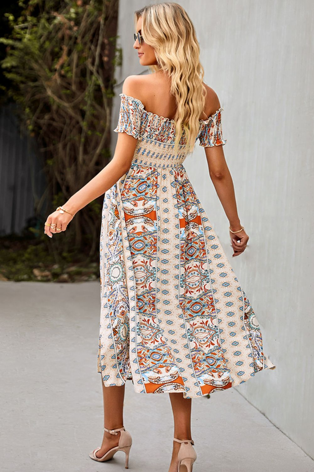 Bohemian Off-Shoulder Frill Trim Split Dress - Premium Boho Dress from Nepsera Collection - Just $30.00! Shop now at Nepsera Collection