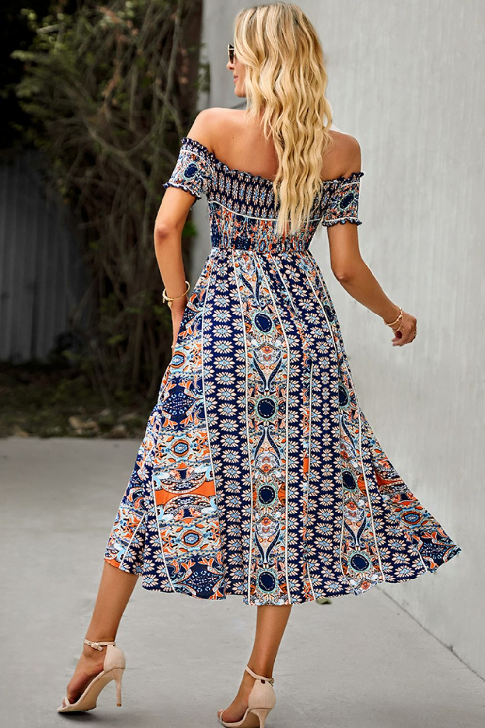 Bohemian Off-Shoulder Frill Trim Split Dress - Premium Boho Dress from Nepsera Collection - Just $30.00! Shop now at Nepsera Collection