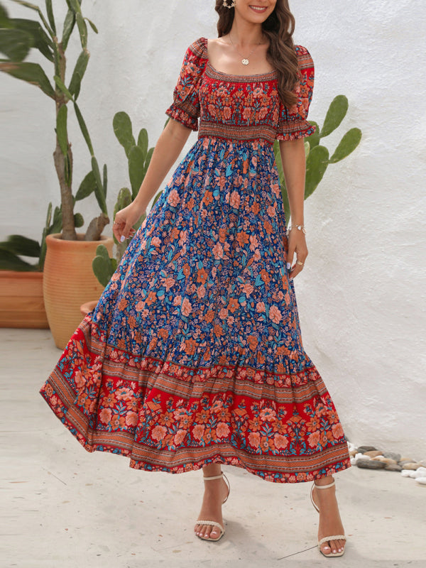 Boho Beach Vacation Dress Off-Shoulder Puff Sleeve Floral Midi Dress - Premium Boho Dress from Nepsera Collection - Just $22.03! Shop now at Nepsera Collection