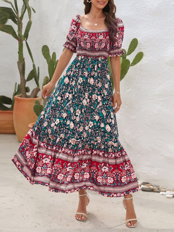 Boho Beach Vacation Dress Off-Shoulder Puff Sleeve Floral Midi Dress - Premium Boho Dress from Nepsera Collection - Just $22.03! Shop now at Nepsera Collection