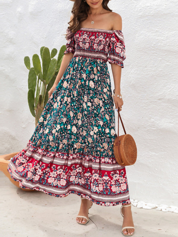 Boho Beach Vacation Dress Off-Shoulder Puff Sleeve Floral Midi Dress - Premium Boho Dress from Nepsera Collection - Just $22.03! Shop now at Nepsera Collection