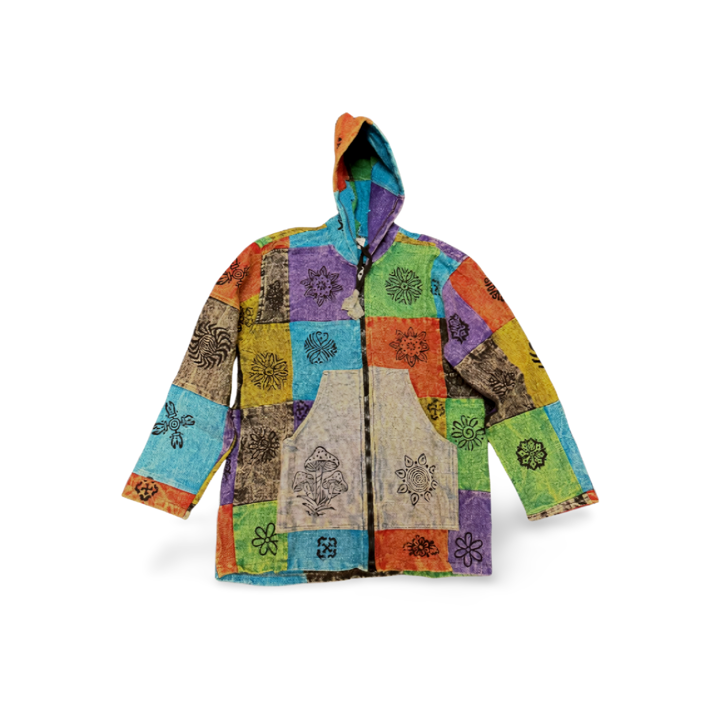 Cotton Patchwork Stonewashed Warm Winter Jacket is 100% handmade by creative artisans in Nepal. It is block-printed with vibrant colors. - Premium  from Nepsera Collection - Just $30! Shop now at Nepsera Collection