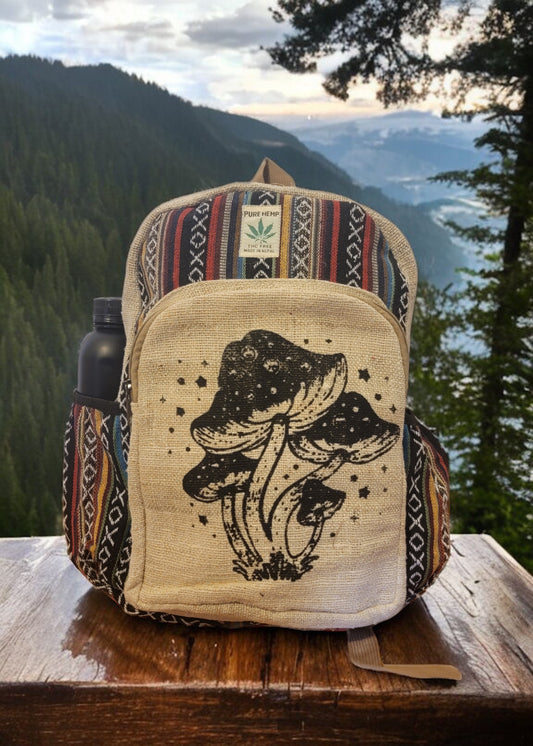 Mushroom Printed Hemp Bagpack - Premium Bagpack from Nepsera Collection - Just $45! Shop now at Nepsera Collection