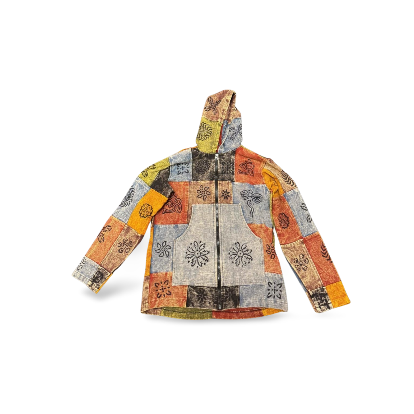 Cotton Patchwork Stonewashed Warm Winter Jacket is 100% handmade by creative artisans in Nepal. It is block-printed with vibrant colors. - Premium  from Nepsera Collection - Just $30! Shop now at Nepsera Collection