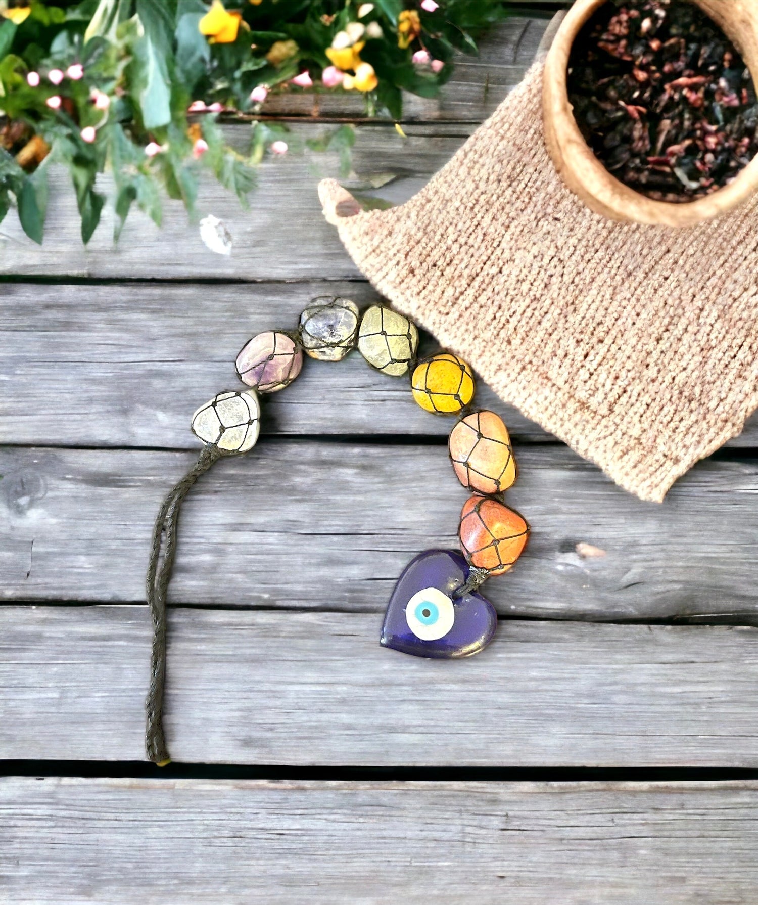 Natural Crystal Stone 7 Chakra Tumble Hanging with Evil Eye - Premium  from Nepsera Collection - Just $18! Shop now at Nepsera Collection