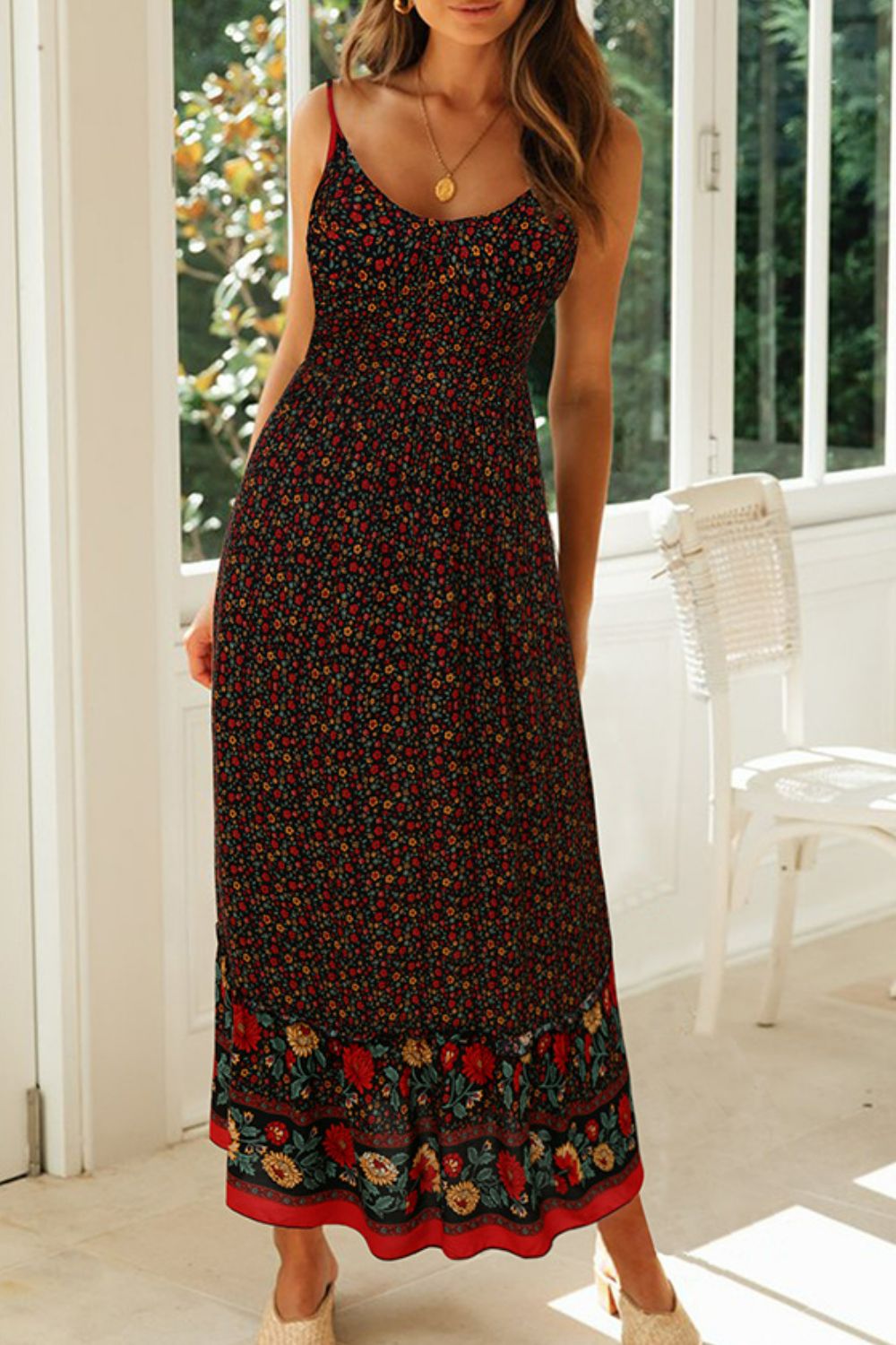 Bohemian Spaghetti Strap Frill Trim Maxi Dress - Premium Boho Dress from Nepsera Collection - Just $31.00! Shop now at Nepsera Collection