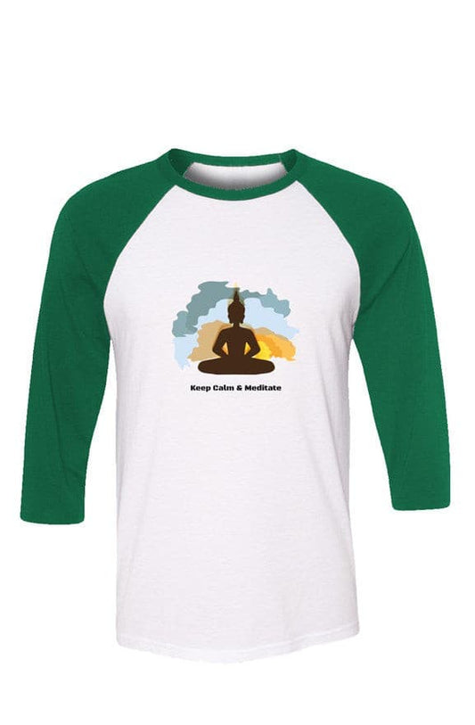 Keep Calm and Meditate Buddha Print Baseball Tee - Premium tshirts from Nepsera Collection - Just $30.48! Shop now at Nepsera Collection