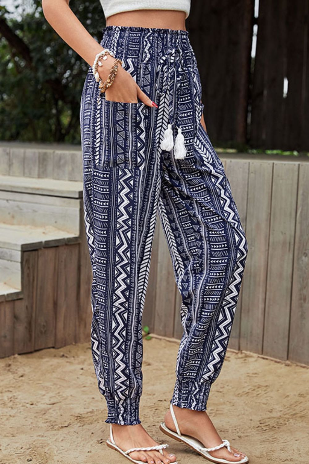 Geometric Print Tassel High-Rise Pants - Premium Boho from Nepsera Collection - Just $26.00! Shop now at Nepsera Collection
