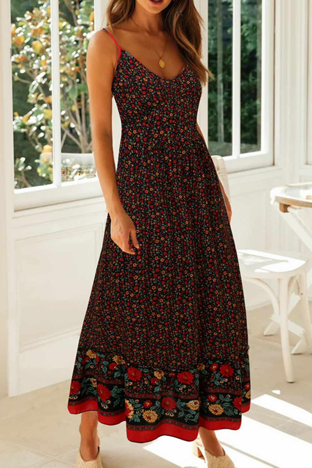 Bohemian Spaghetti Strap Frill Trim Maxi Dress - Premium Boho Dress from Nepsera Collection - Just $31.00! Shop now at Nepsera Collection