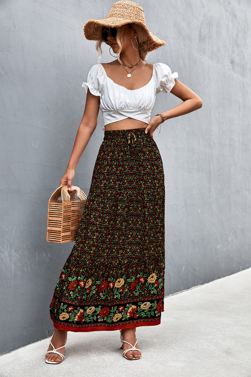 Floral Tied Maxi Skirt - Premium Boho from Nepsera Collection - Just $30.00! Shop now at Nepsera Collection