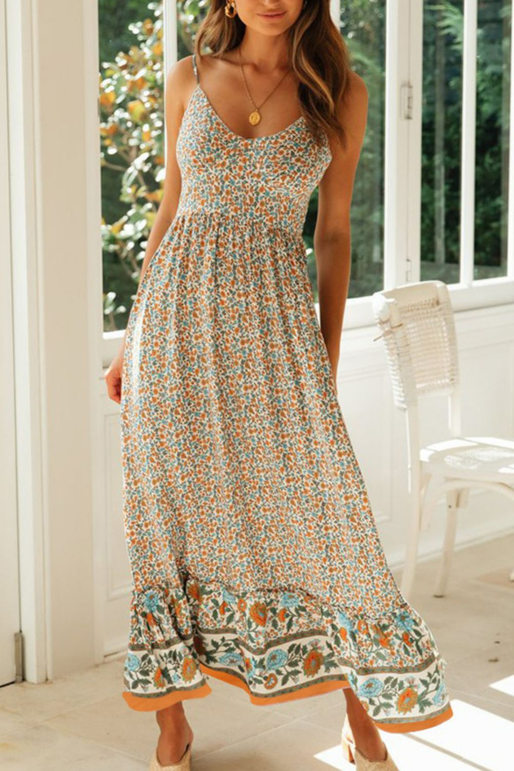 Bohemian Spaghetti Strap Frill Trim Maxi Dress - Premium Boho Dress from Nepsera Collection - Just $31.00! Shop now at Nepsera Collection